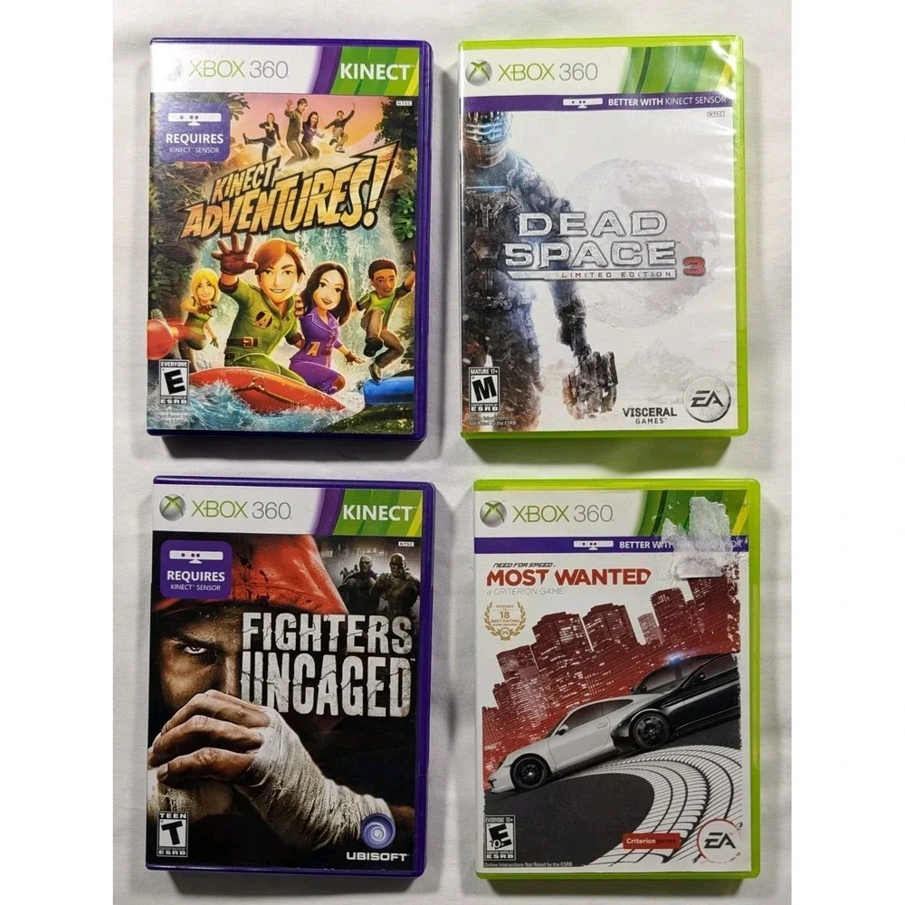 Xbox 360 Lot of 4 Need For Speed, Most Wanted, Dead Space 3, Kinect Adventures